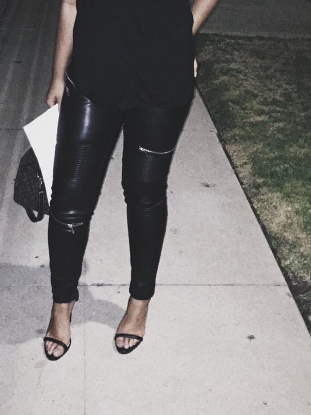 Zara Black leather biker pants with zippers